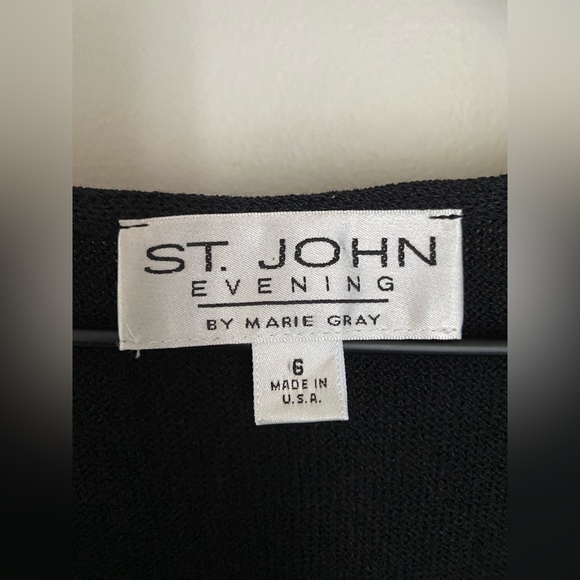 Christmas Holiday St. John Evening Black Cocktail Dress Beaded Sleeve Size 6 - Picture 7 of 10